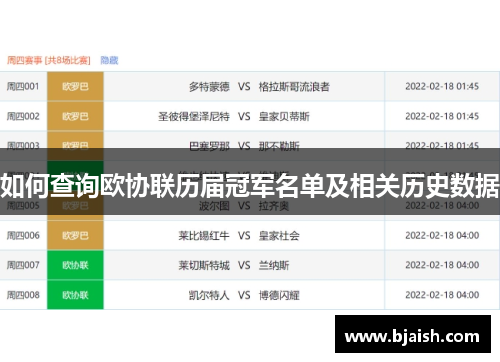 如何查询欧协联历届冠军名单及相关历史数据 如何查询欧协联历届冠军名单及相关历史数据